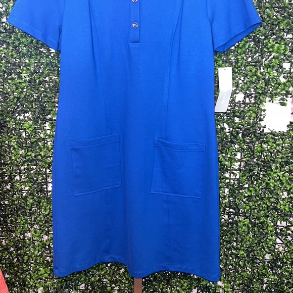 London Times Collard Button Short Sleeve Bodycon Solid Short Scuba Dress size 10 - Picture 6 of 7